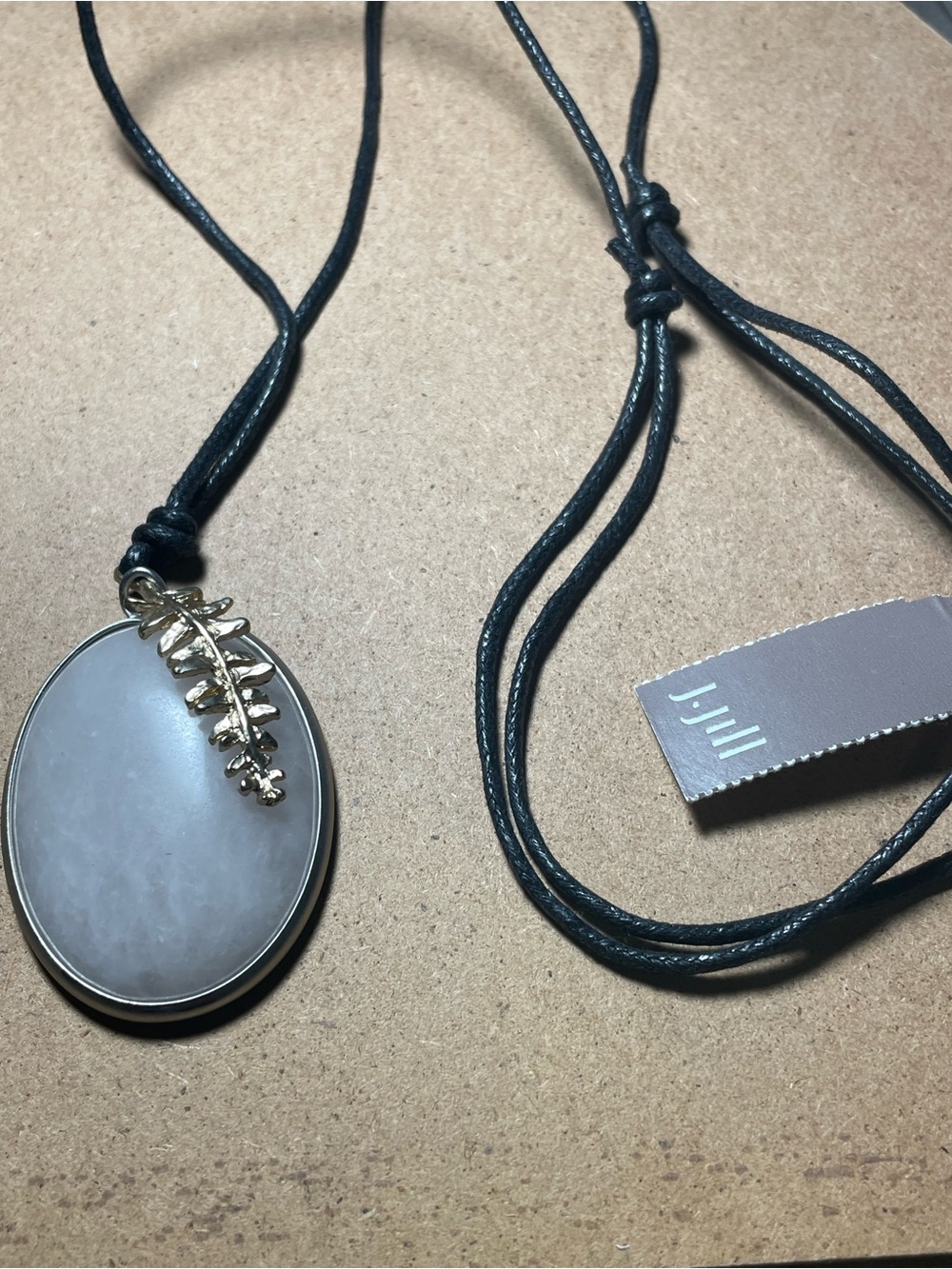J. Jill Grey Oval Crème Stone Necklace with Gold Leaf Charm
